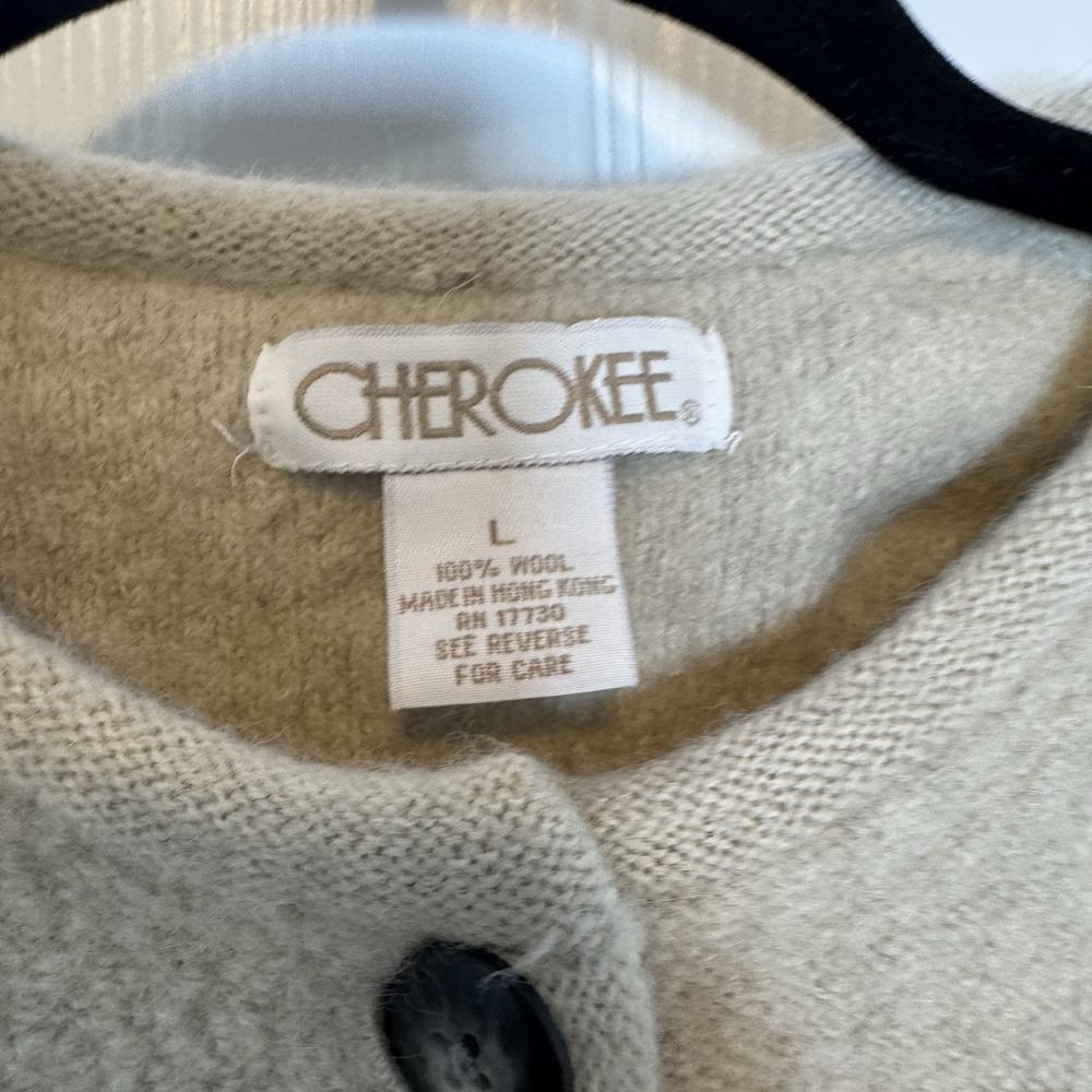 Vintage Cherokee‎ Wool Cardigan Womens Large Sweater Tan Beige - Picture 4 of 9